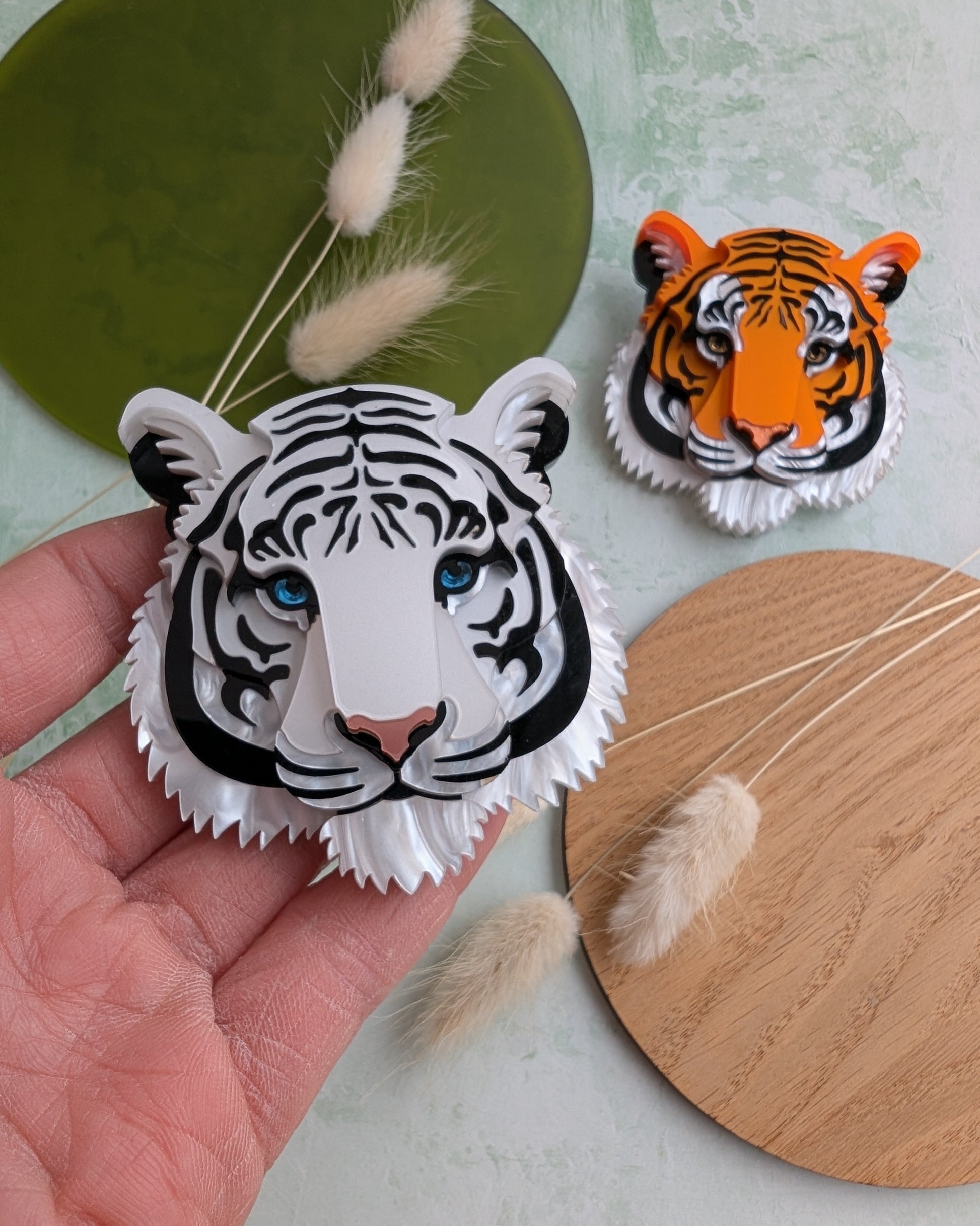 Acrylic white tiget for brooch