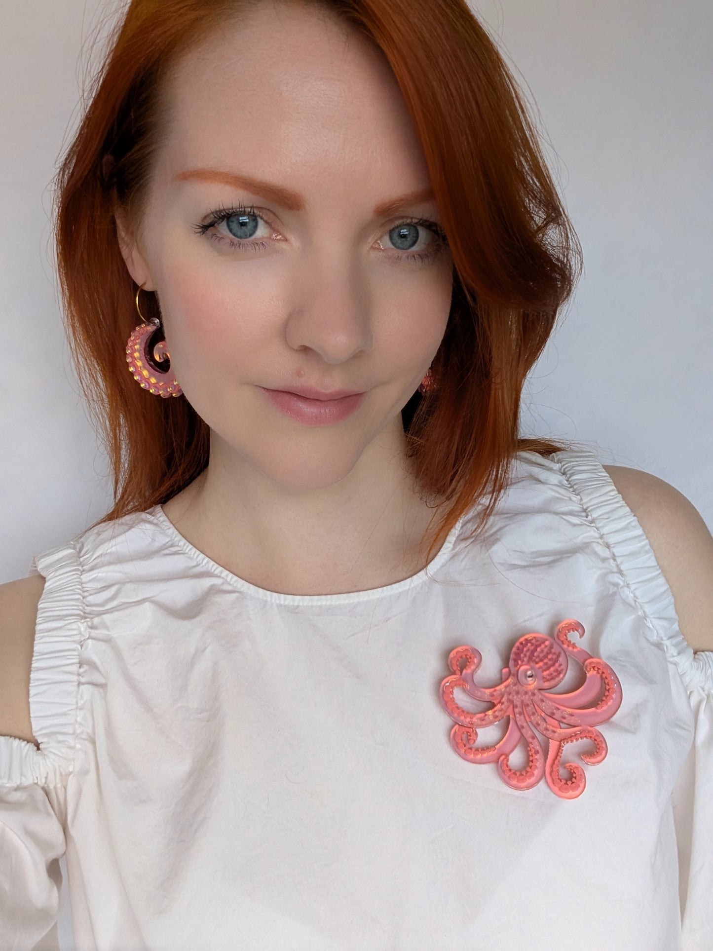 Handmade laser cut acrylic iridescent coral octopus brooch by rock the panda