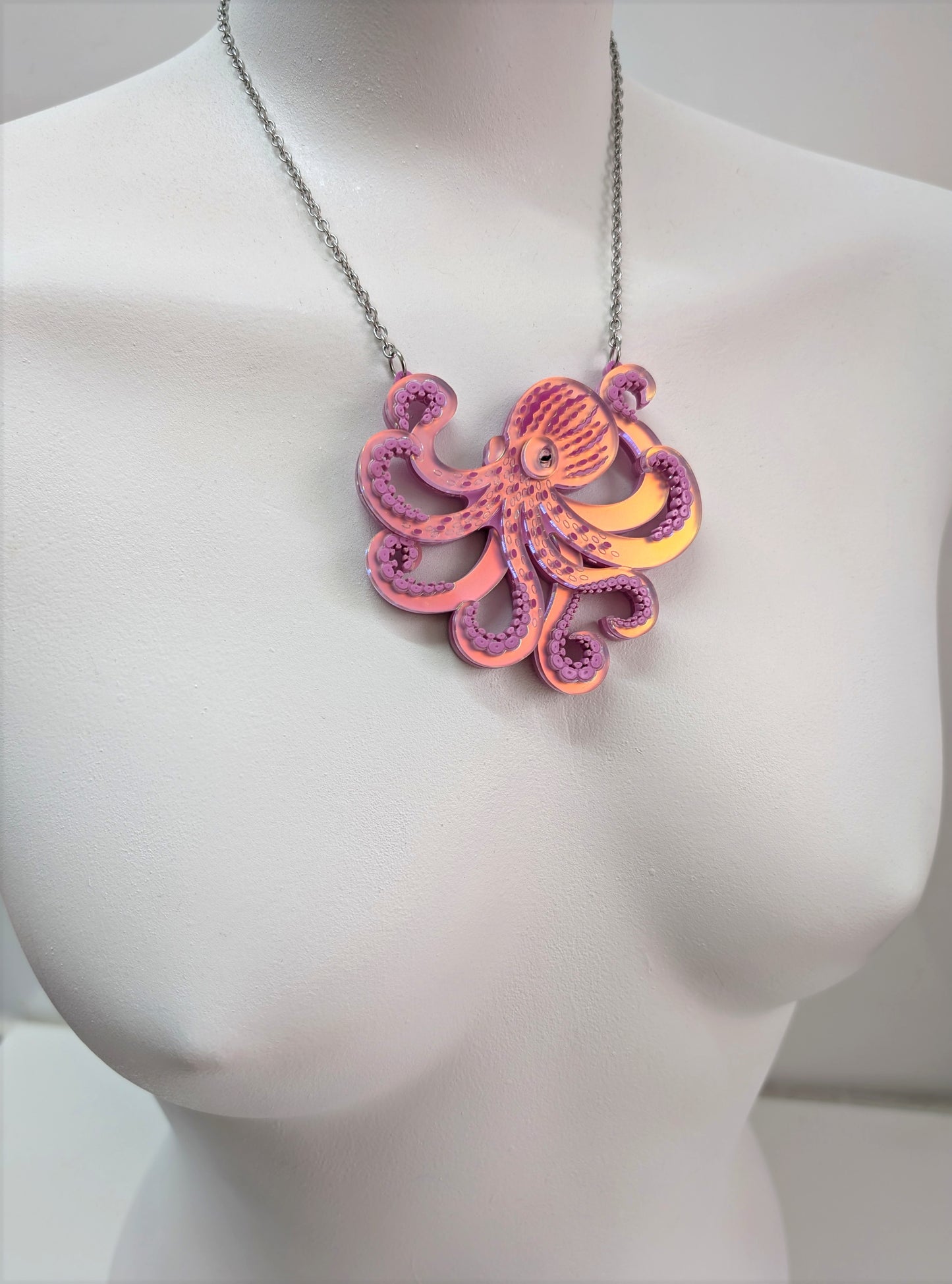 Handmade acrylic iridescent octopus necklace, acrylic jewellery 