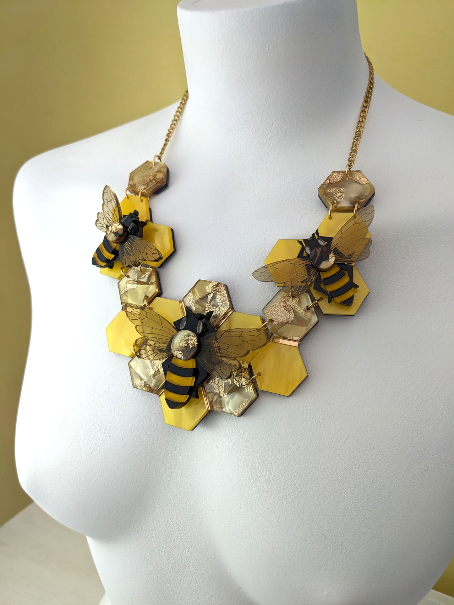 Handmade recycled acrylic bee necklace 