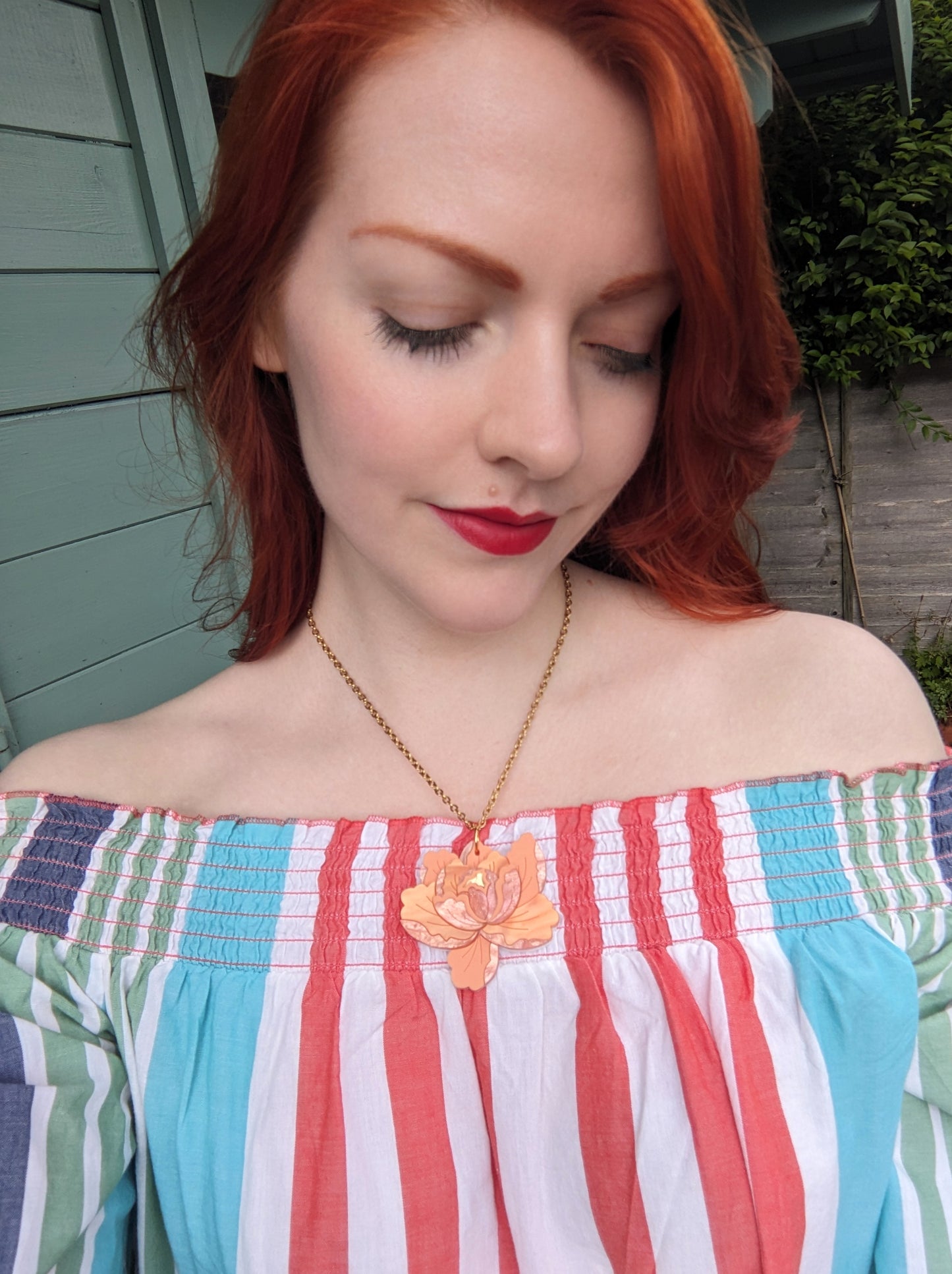 PRE ORDER Peony Pendant - Apricot (two hole necklace option also available)