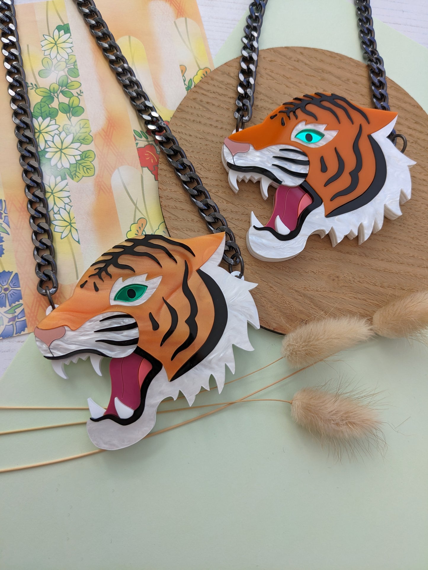 PRE ORDER Japanese Inspired Tiger Necklace - Choose from marble pearl or plain orange,