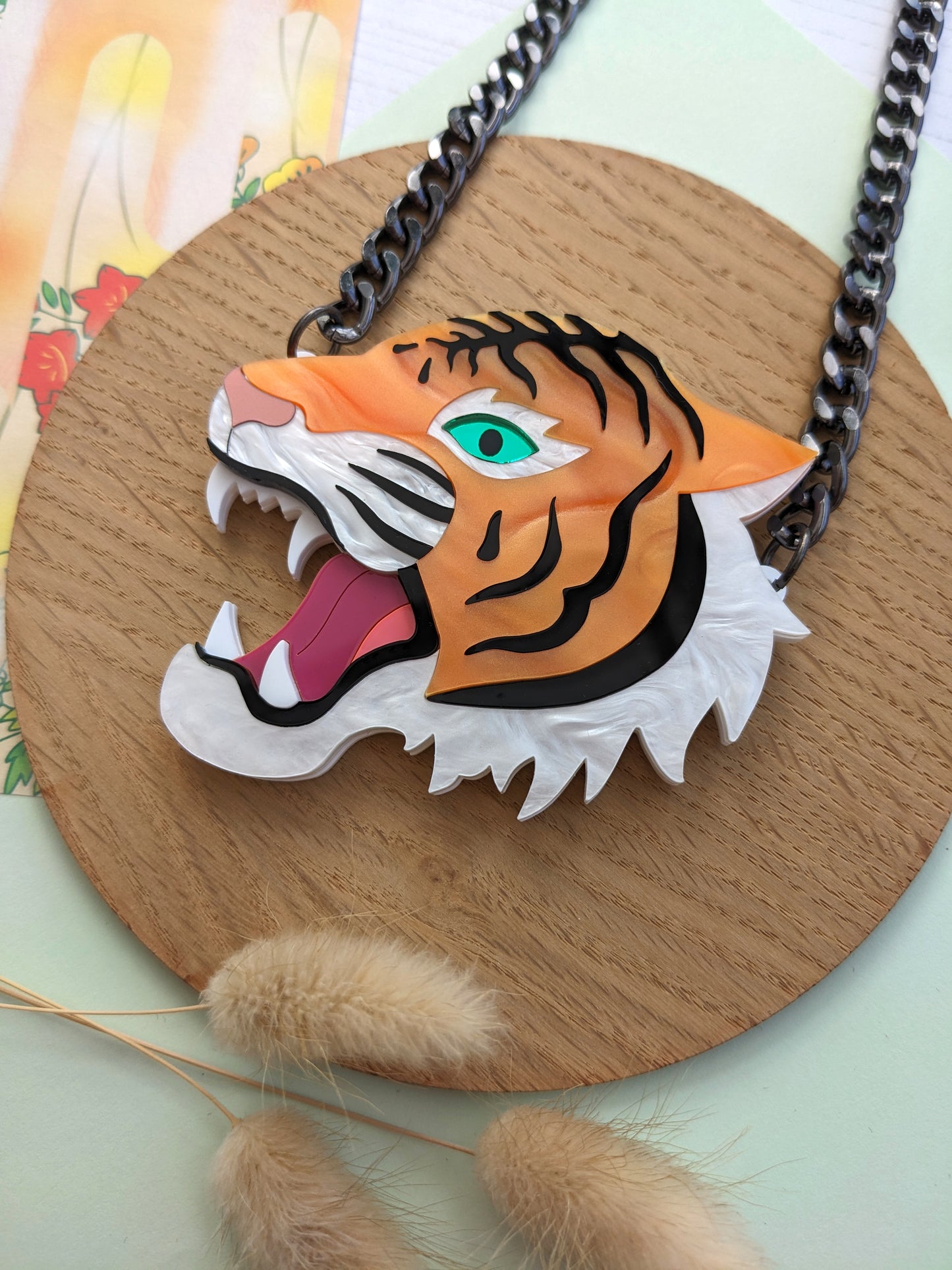 PRE ORDER Japanese Inspired Tiger Necklace - Choose from marble pearl or plain orange,