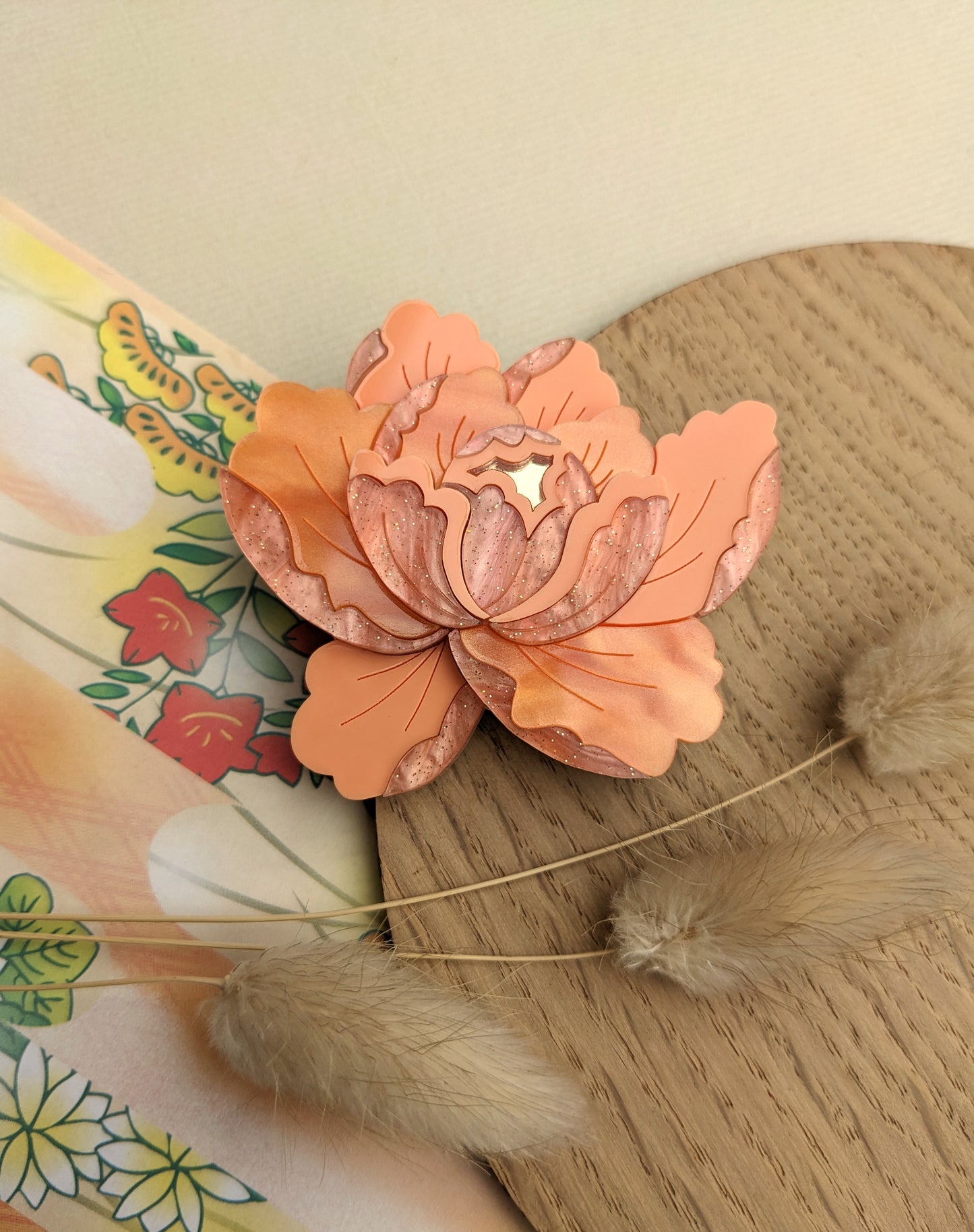 PRE ORDER Peony Brooch - Apricot