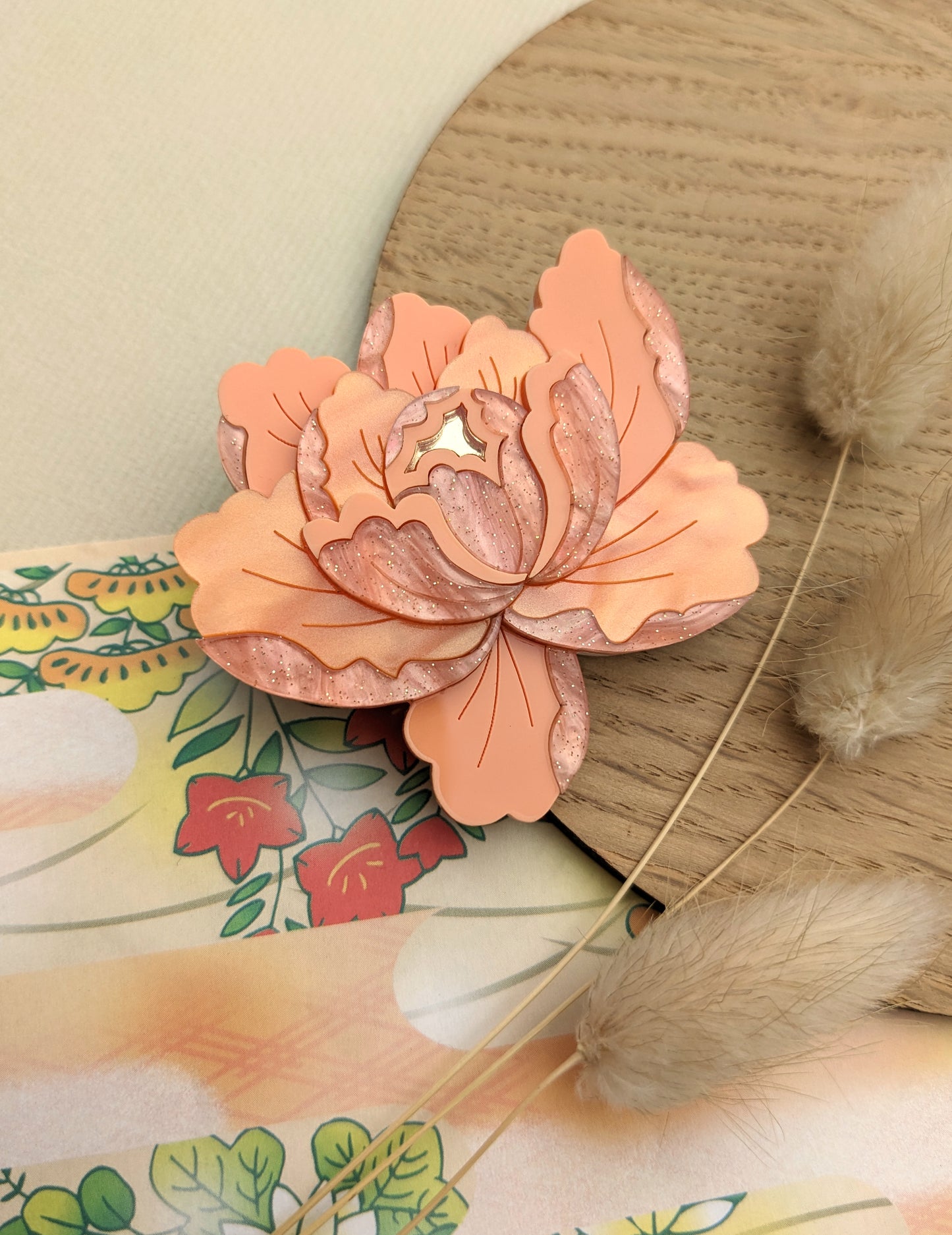 PRE ORDER Peony Brooch - Apricot