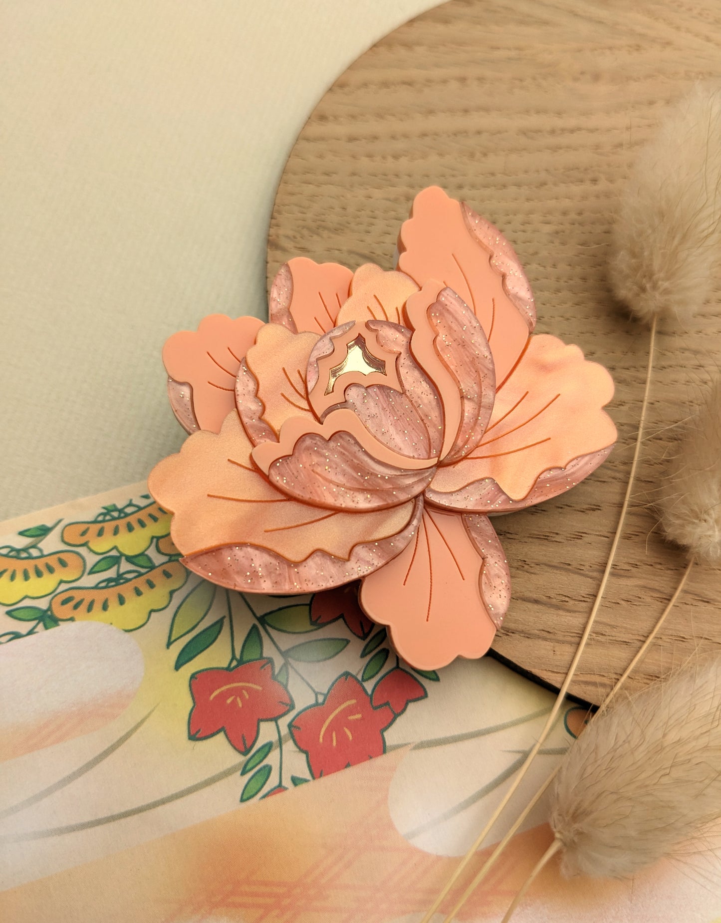 PRE ORDER Peony Brooch - Apricot