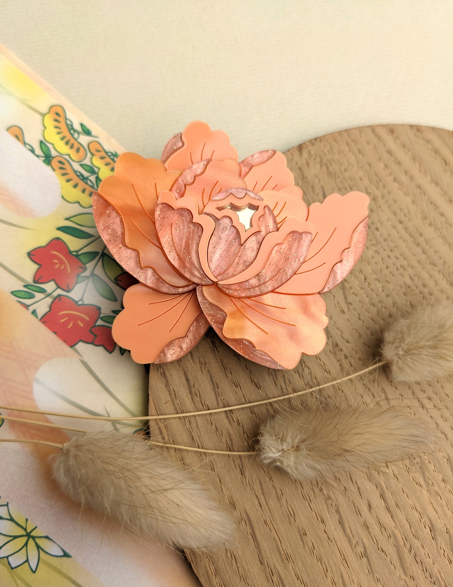 PRE ORDER Peony Brooch - Apricot