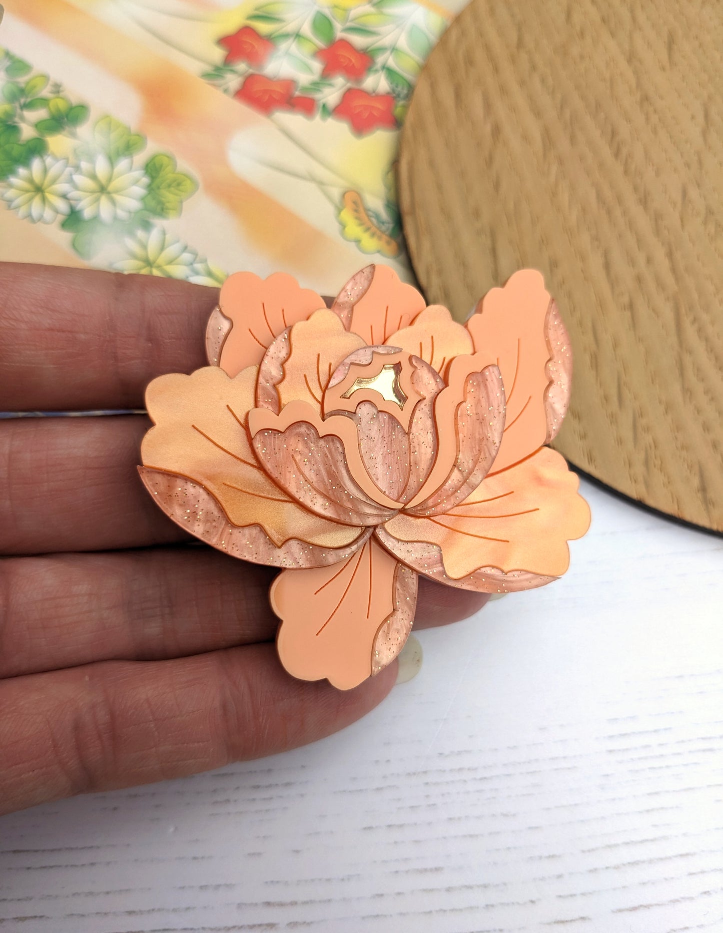 PRE ORDER Peony Brooch - Apricot