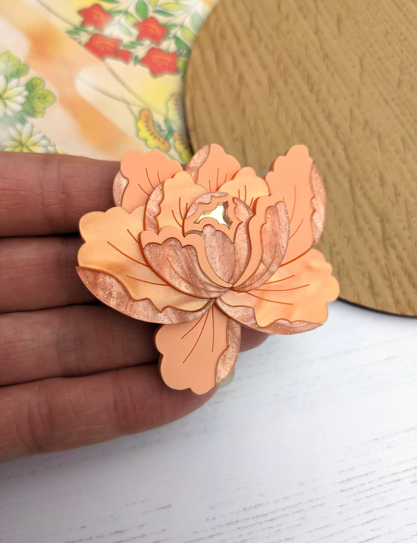 PRE ORDER Peony Brooch - Apricot