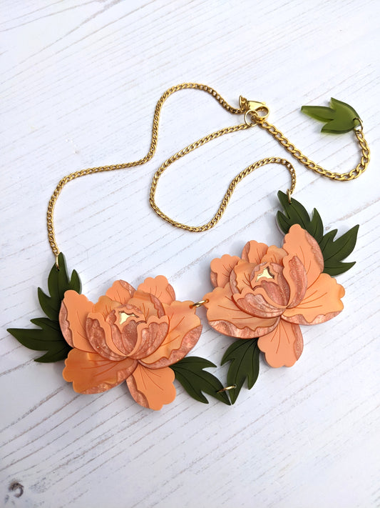 Statement Peony Necklace - Apricot