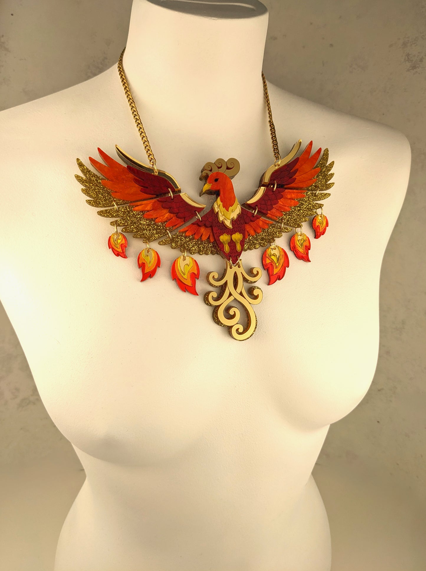 PRE ORDER Statement Rise Of The Phoenix Necklace (regular jump rings, 3 tail colours)