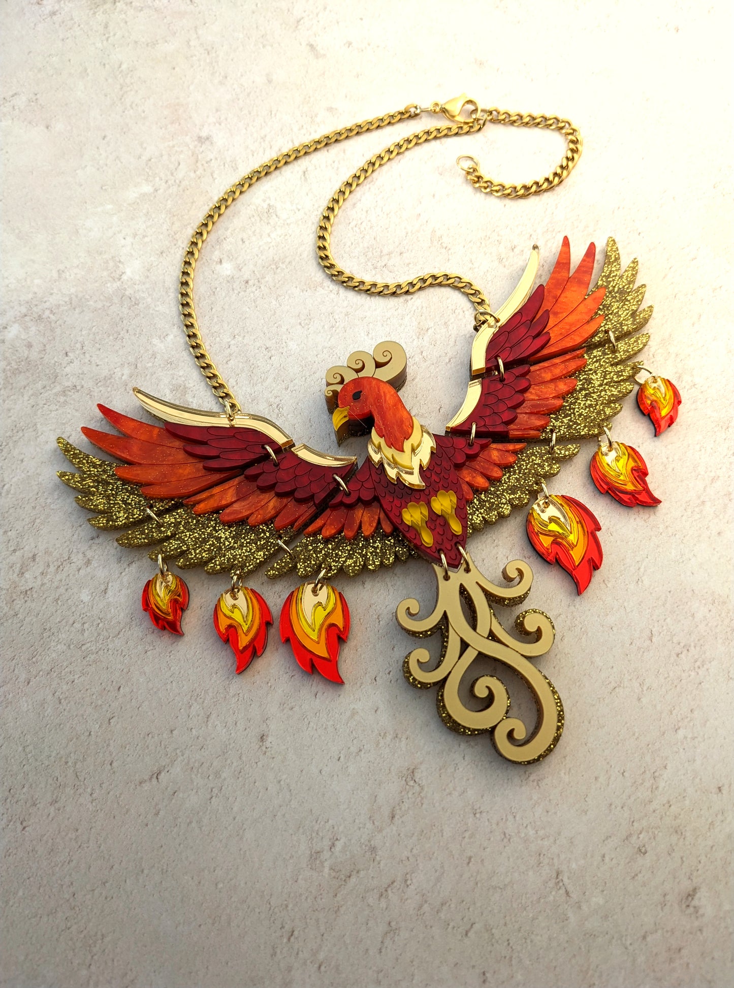 PRE ORDER Statement Rise Of The Phoenix Necklace (regular jump rings, 3 tail colours)