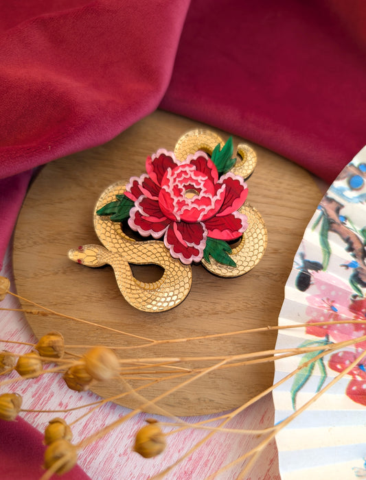PRE ORDER Snake & Floral Small Brooch GOLD