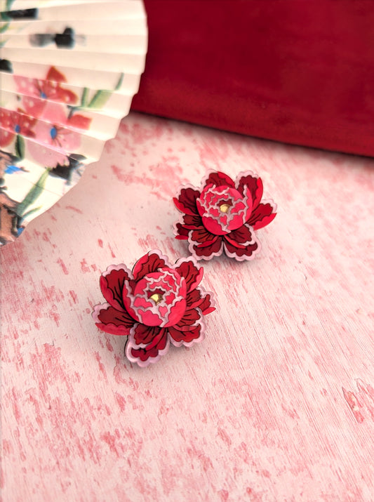 PRE ORDER Peony Inspired Stud Earrings RED/PINK