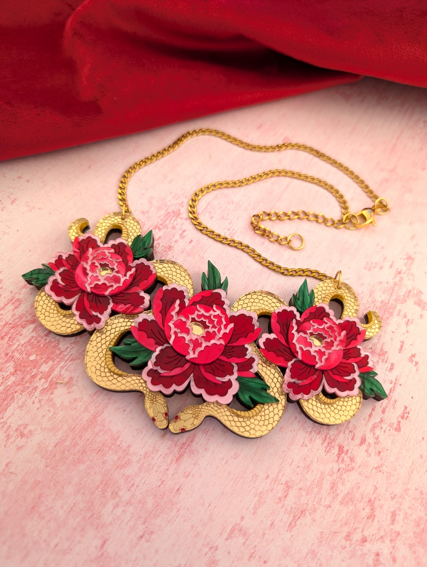 PRE ORDER Snakes & Florals Bib Necklace GOLD