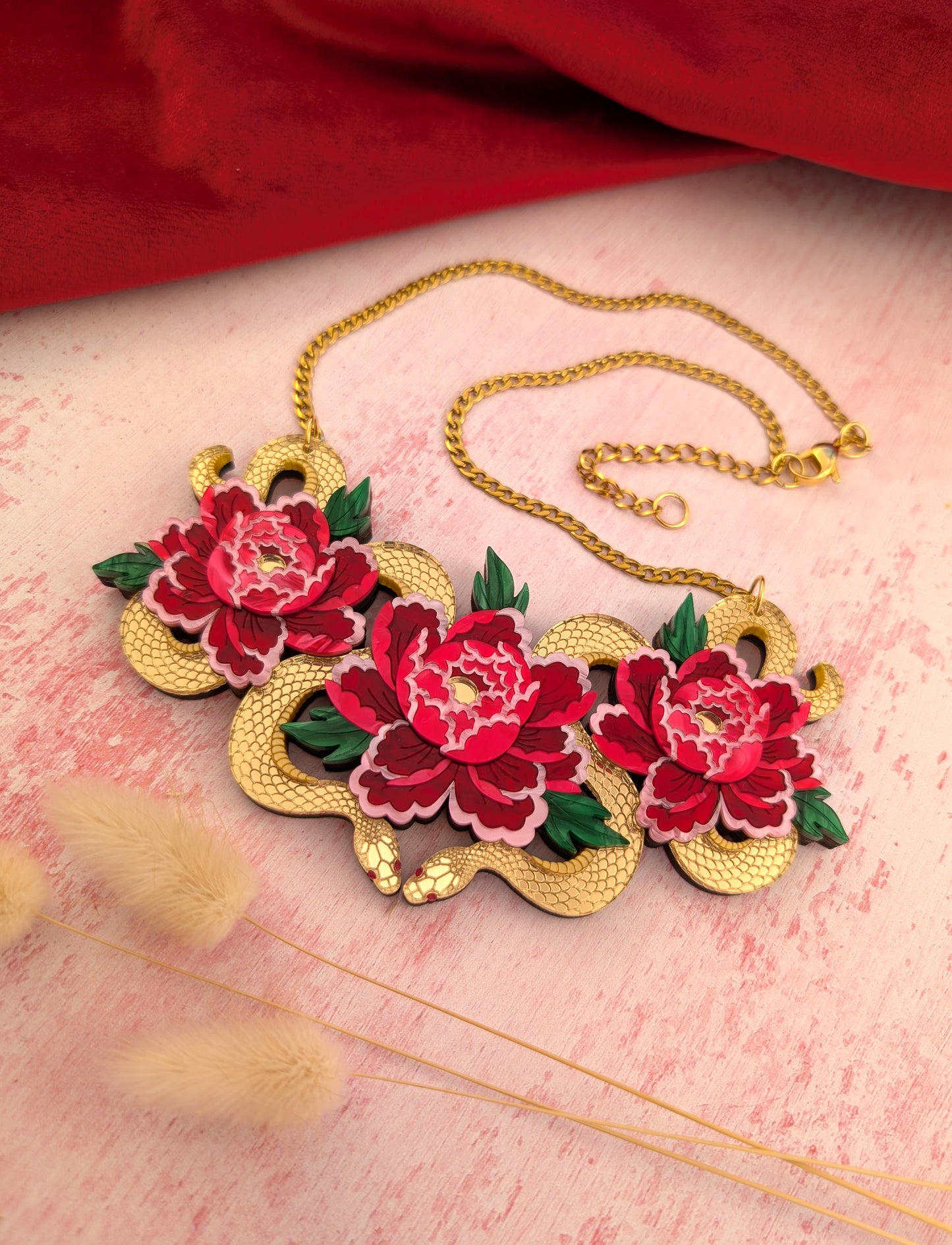 PRE ORDER Snakes & Florals Bib Necklace GOLD