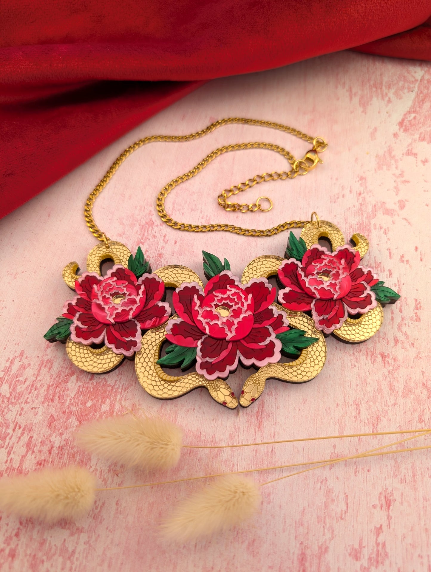 PRE ORDER Snakes & Florals Bib Necklace GOLD