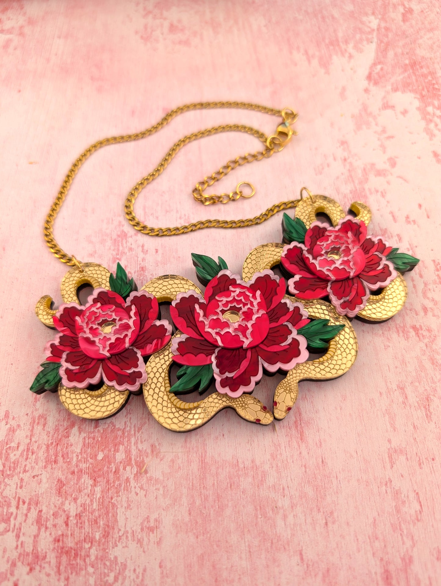 PRE ORDER Snakes & Florals Bib Necklace GOLD