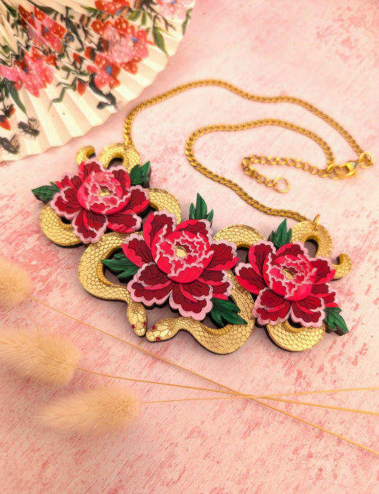 PRE ORDER Snakes & Florals Bib Necklace GOLD