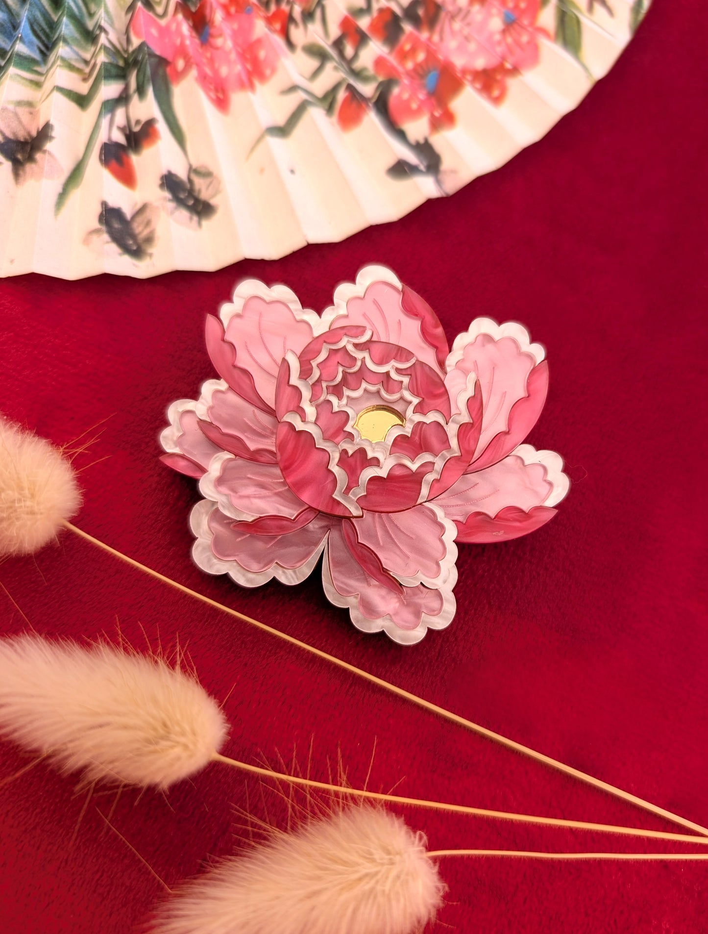 PRE ORDER Peony Inspired Flower Brooch or Pendant PALE PINK