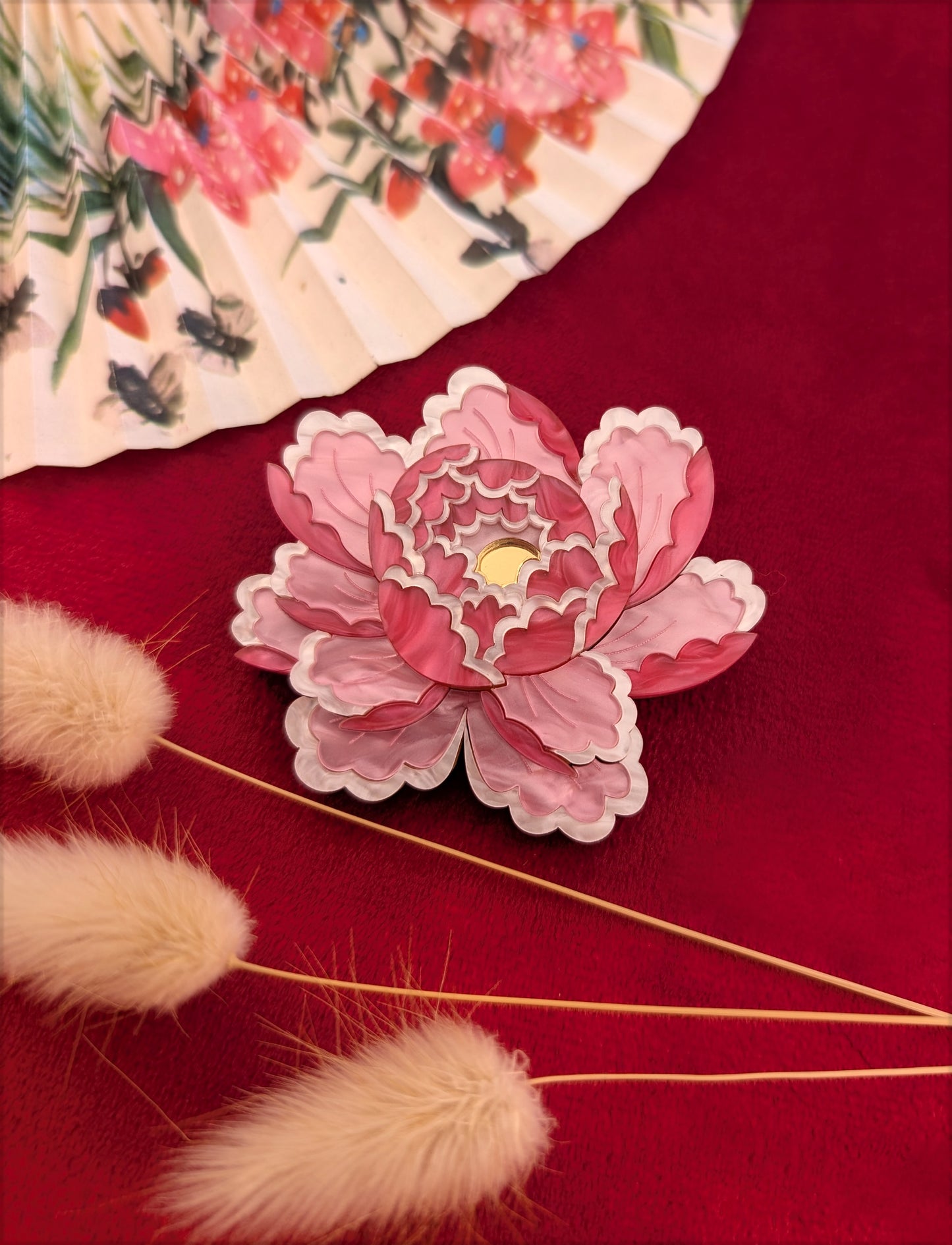 PRE ORDER Peony Inspired Flower Brooch or Pendant PALE PINK