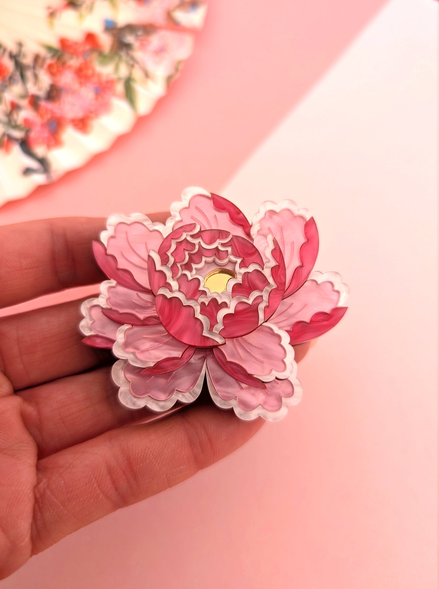 PRE ORDER Peony Inspired Flower Brooch or Pendant PALE PINK