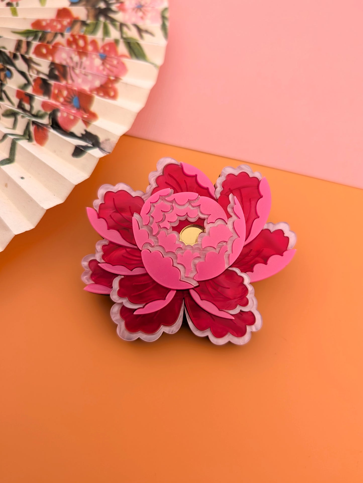 PRE ORDER Peony Inspired Flower Brooch or Pendant BRIGHT PINK