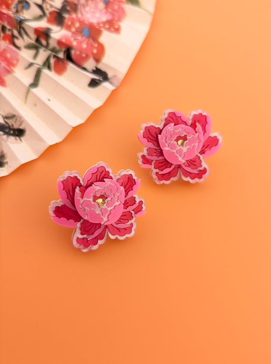 PRE ORDER Peony Inspired Stud Earrings BRIGHT PINK