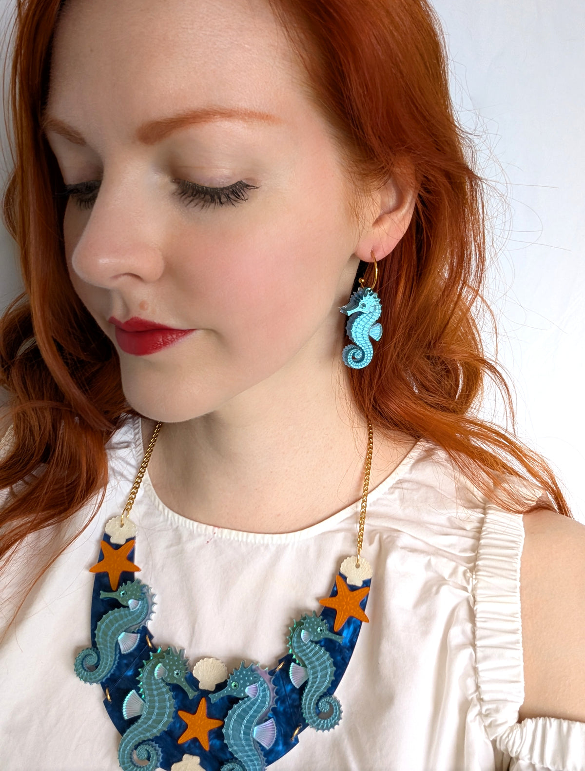PRE ORDER Single Seahorse Earrings BLUE (two sizes)