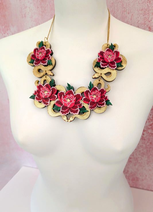 PRE ORDER Statement Snakes & Floral Necklace GOLD