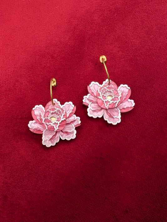 PRE ORDER Peony Inspired Single Flower Earrings PALE PINK
