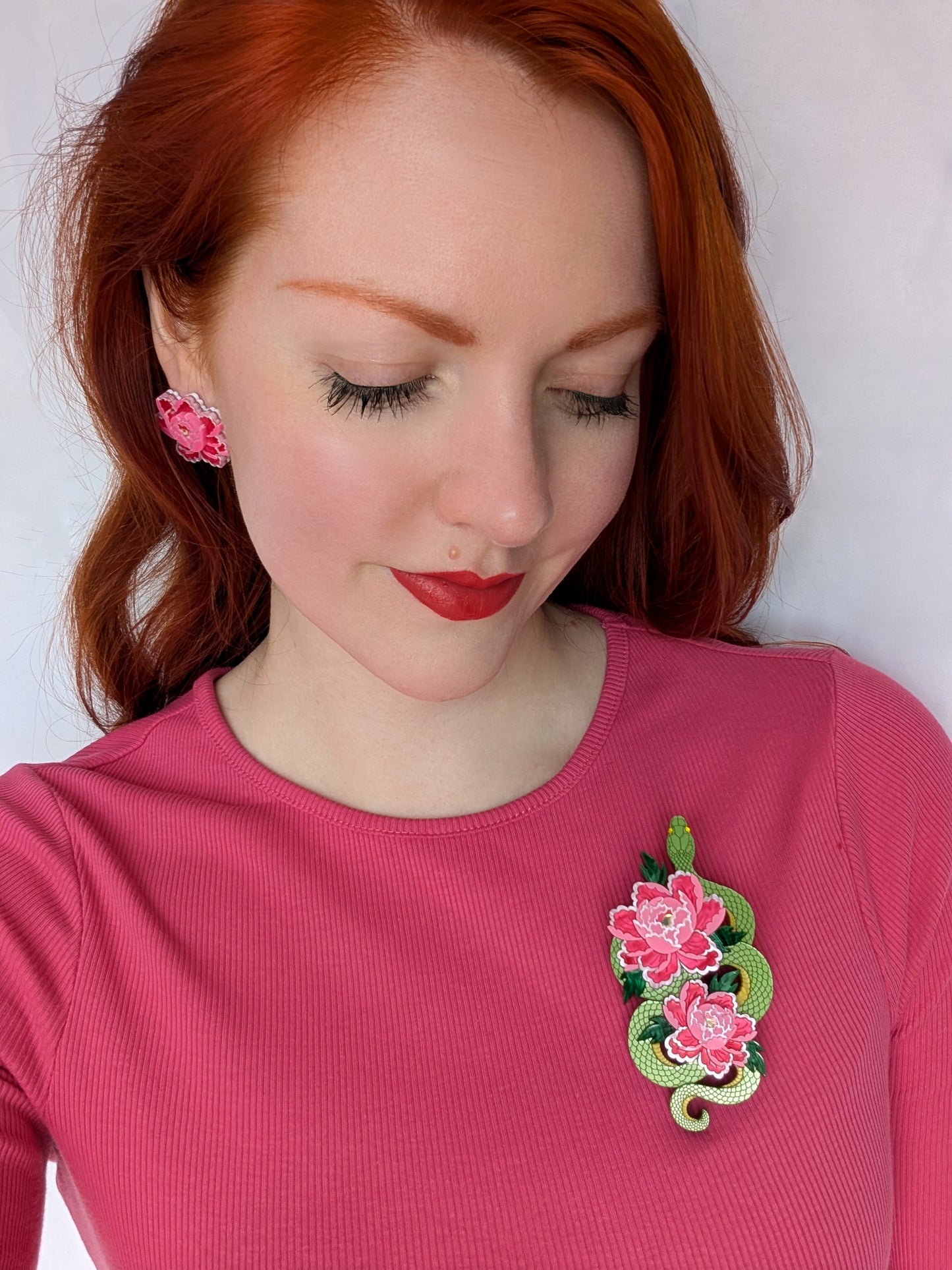 PRE ORDER Peony Inspired Stud Earrings BRIGHT PINK