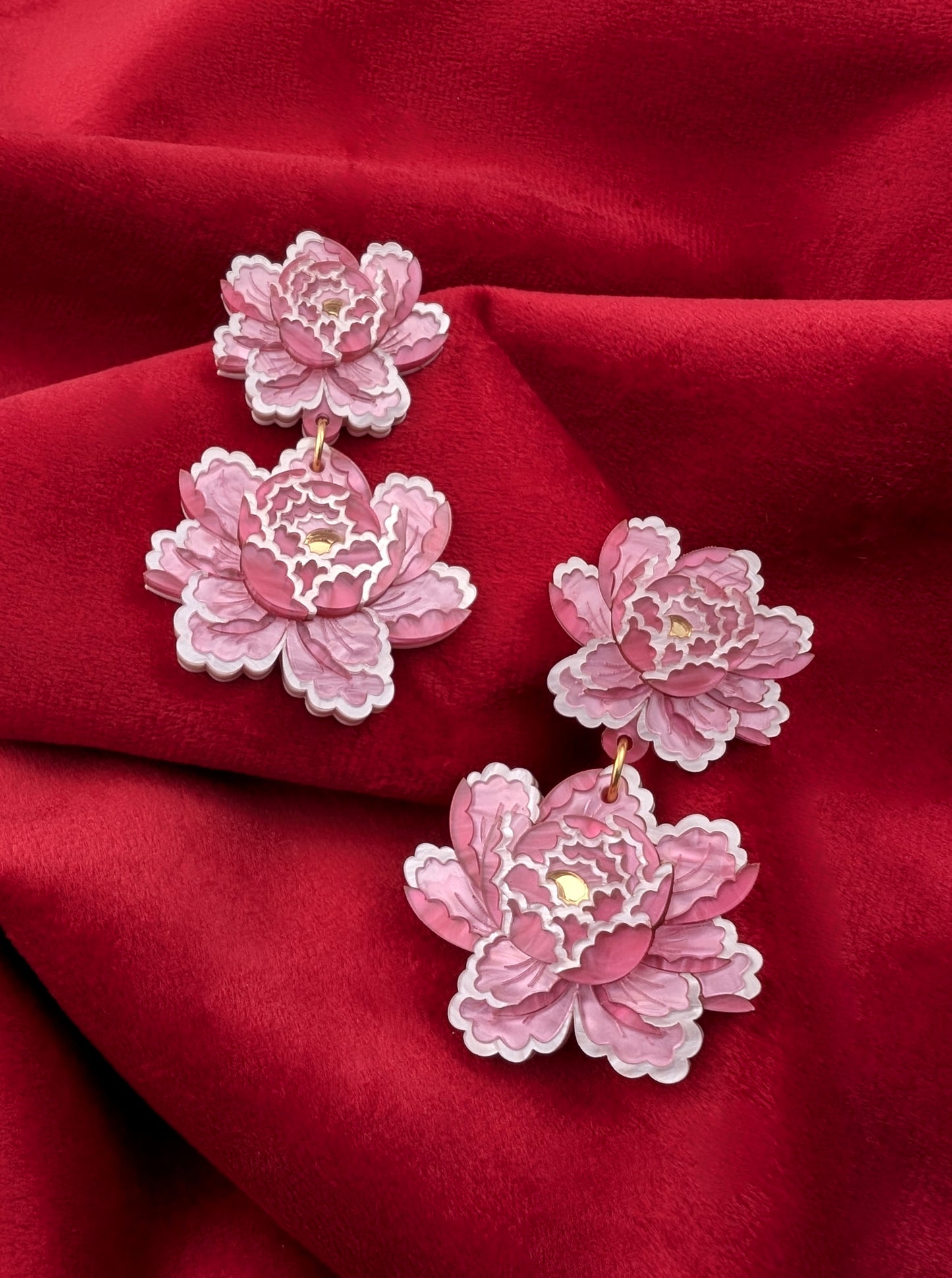 PRE ORDER Peony Inspired Statement Flower Earrings PALE PINK
