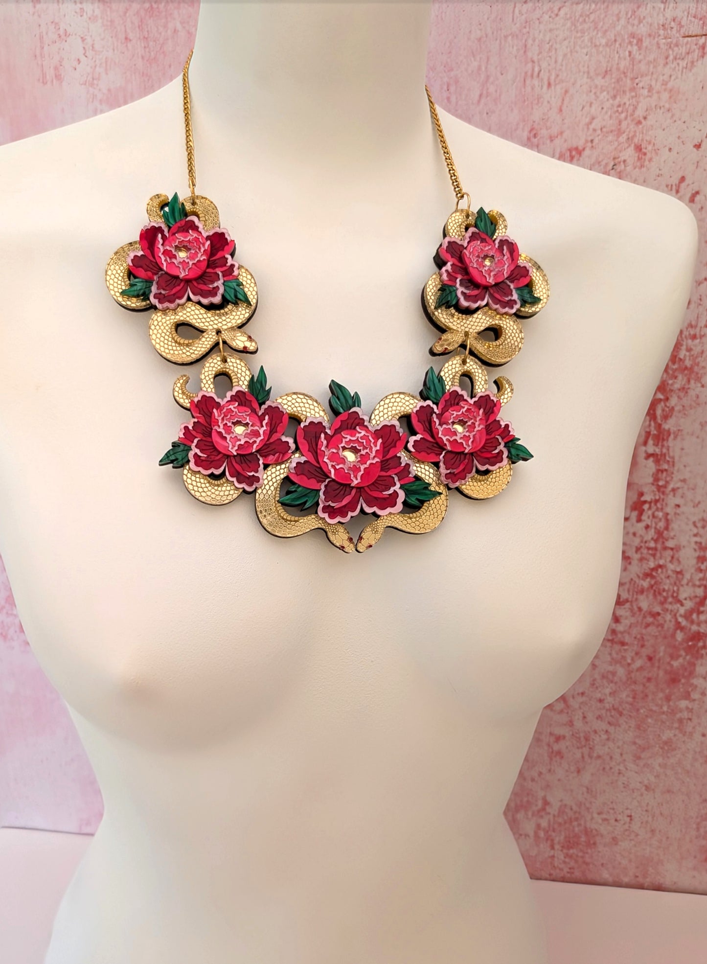 PRE ORDER Statement Snakes & Floral Necklace GOLD