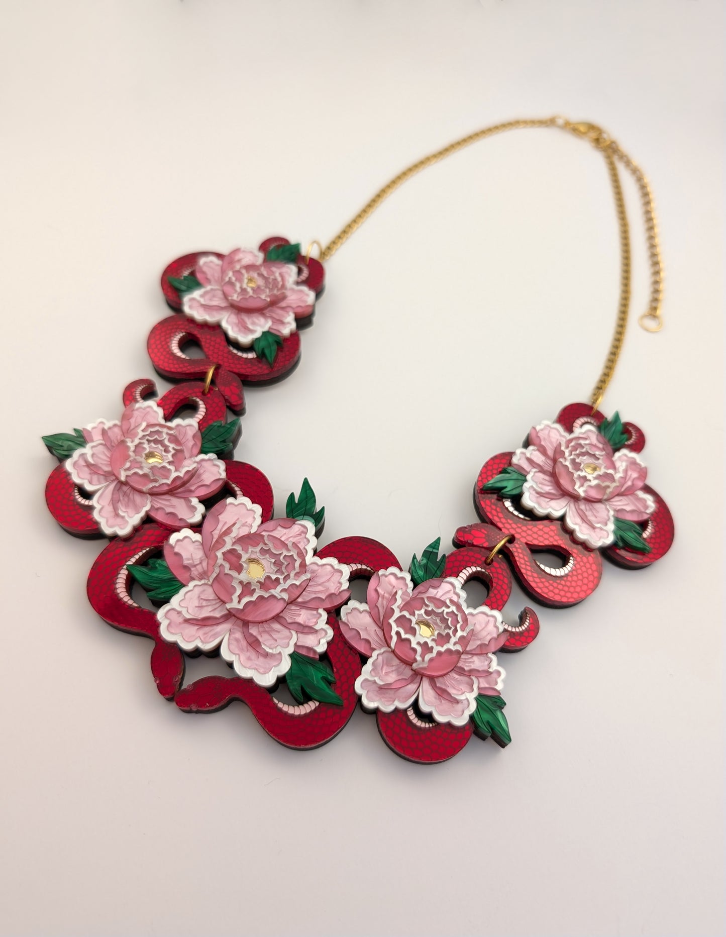 PRE ORDER Statement Snakes & Florals Necklace RED