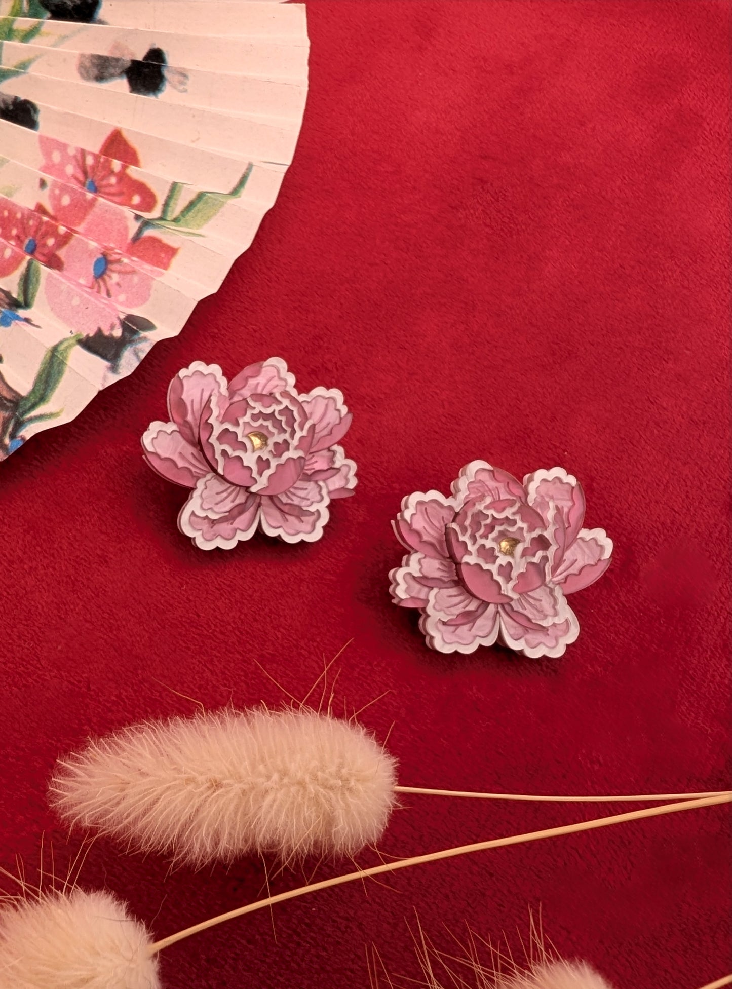 PRE ORDER Peony Inspired Stud Earrings PALE PINK