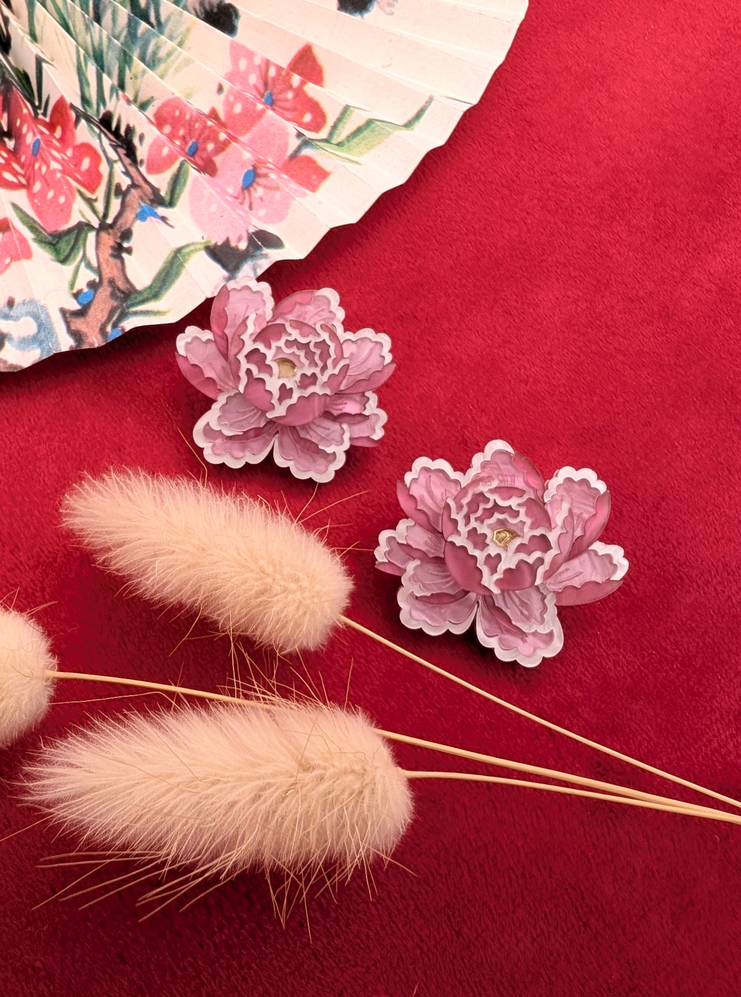 PRE ORDER Peony Inspired Stud Earrings PALE PINK