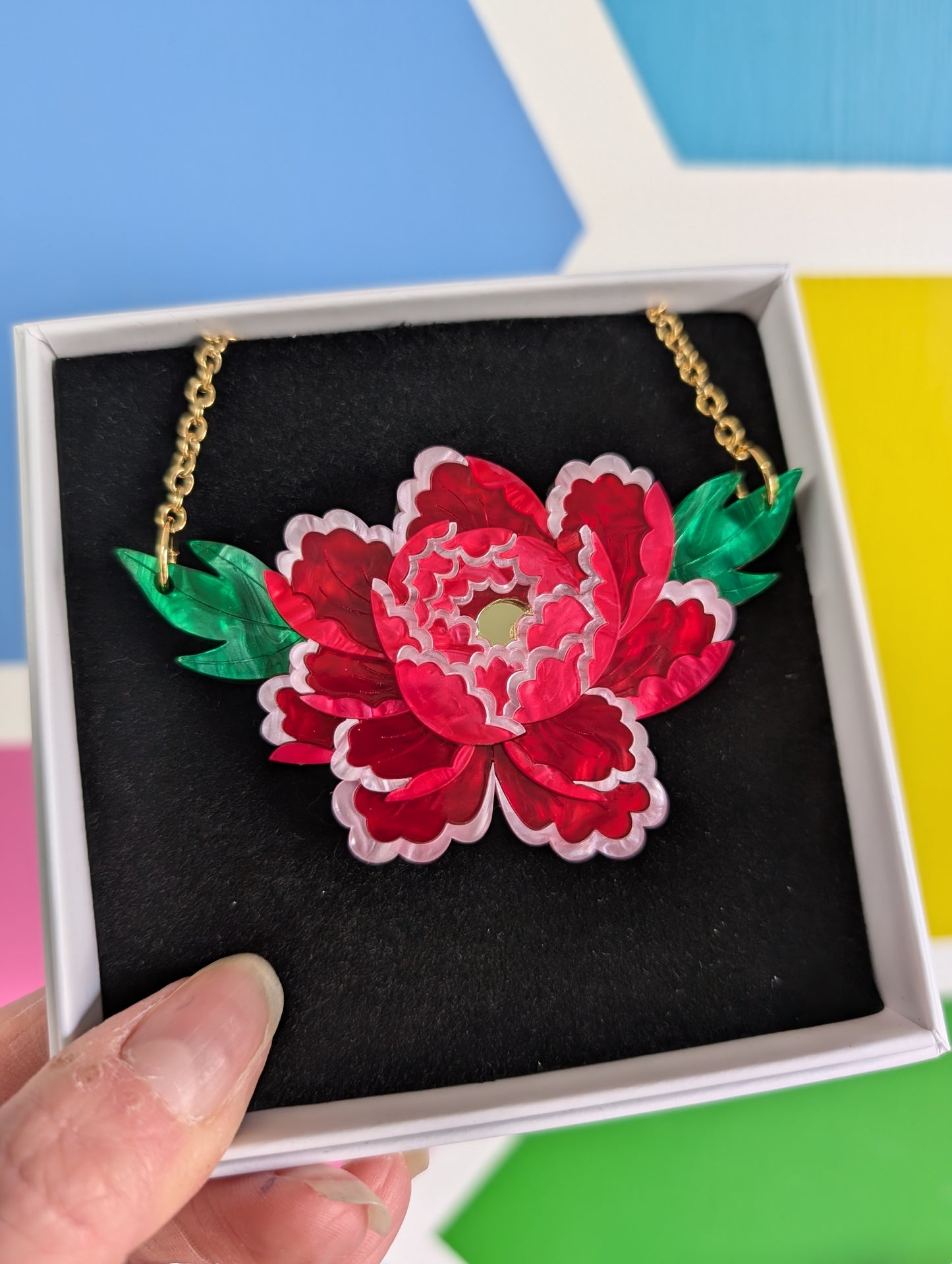 Laser cut handmade acrylic peony floral necklace acrylic jewelry jewellery 