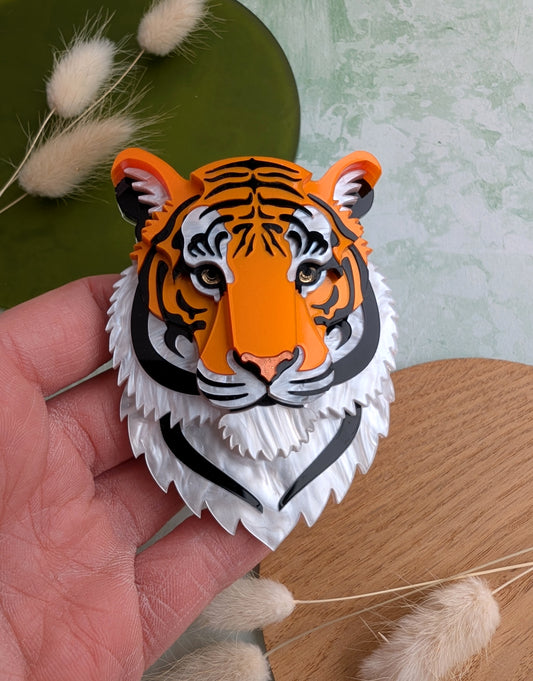Acrylic tiger brooch orange laser cut handmade