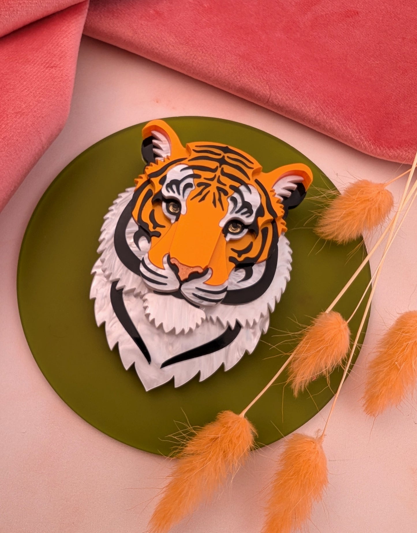 Laser cut handmade acrylic tiger brooch