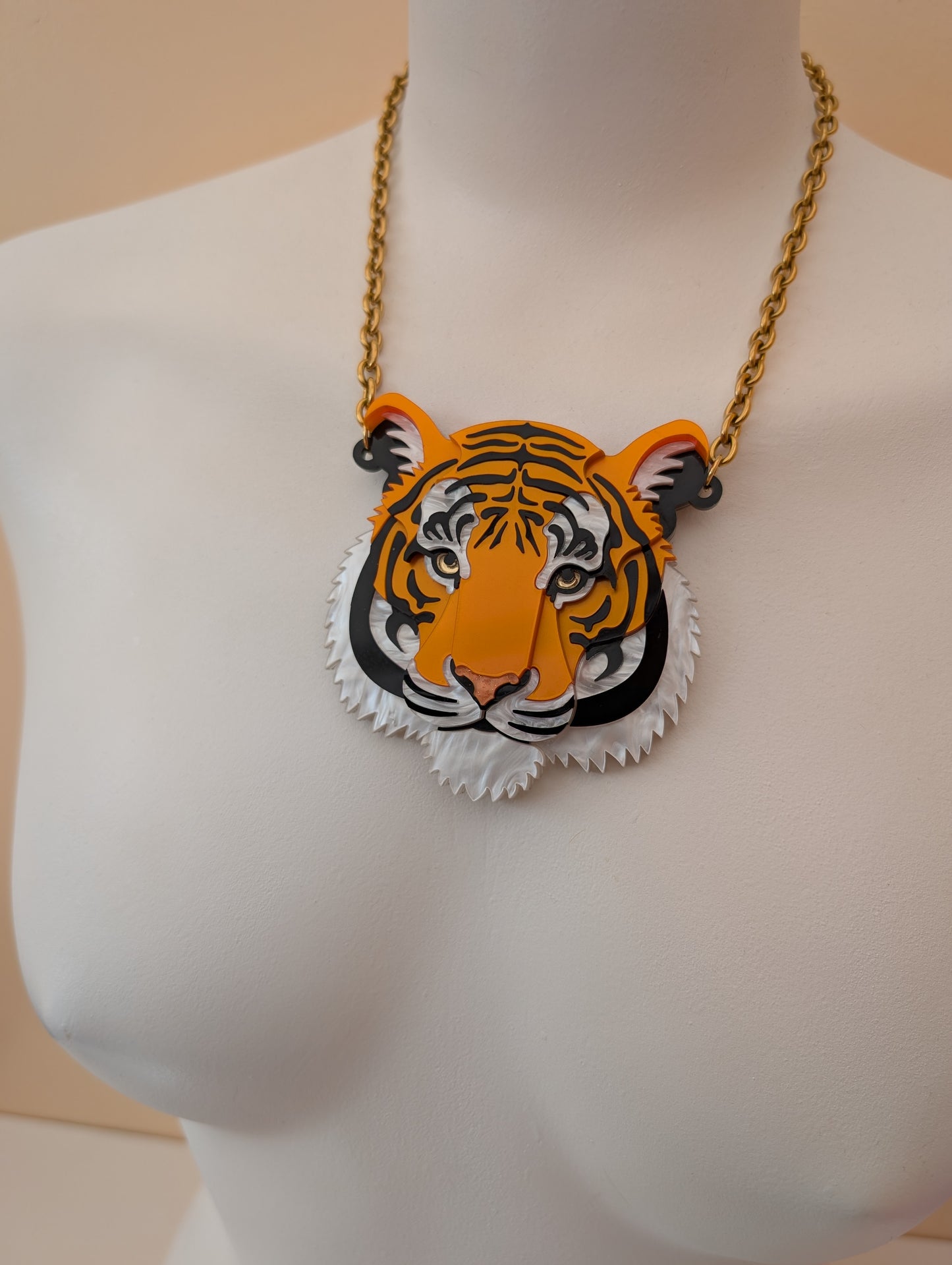 Laser cut handmade acrylic tiger necklace statement 
