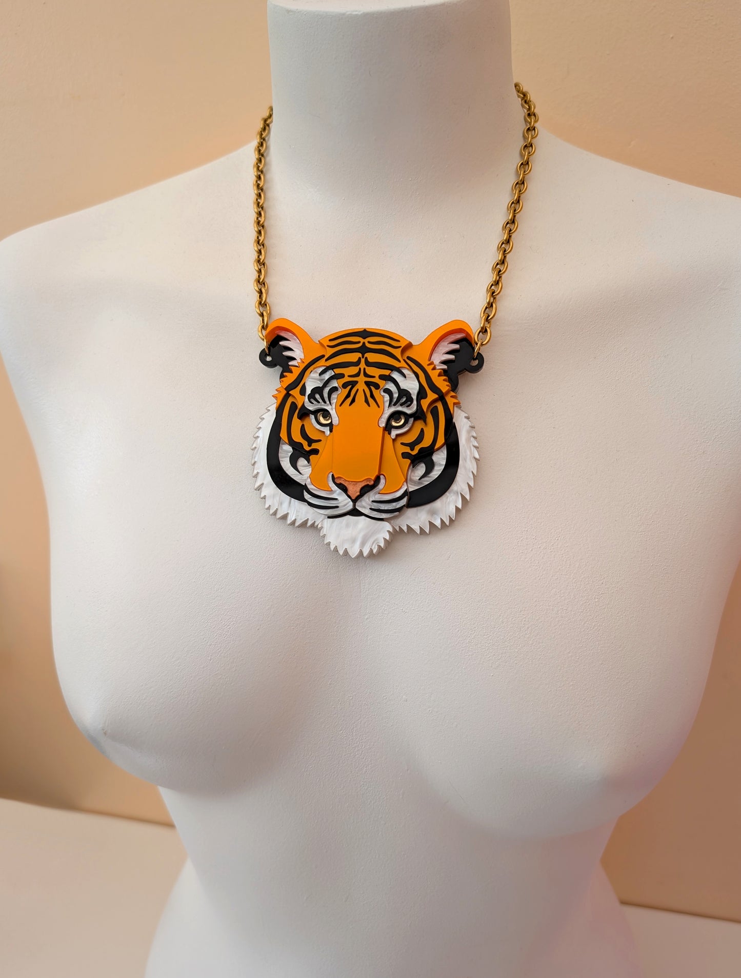 PRE ORDER Statement Tiger Head Necklace 2026 (Metallic Orange)