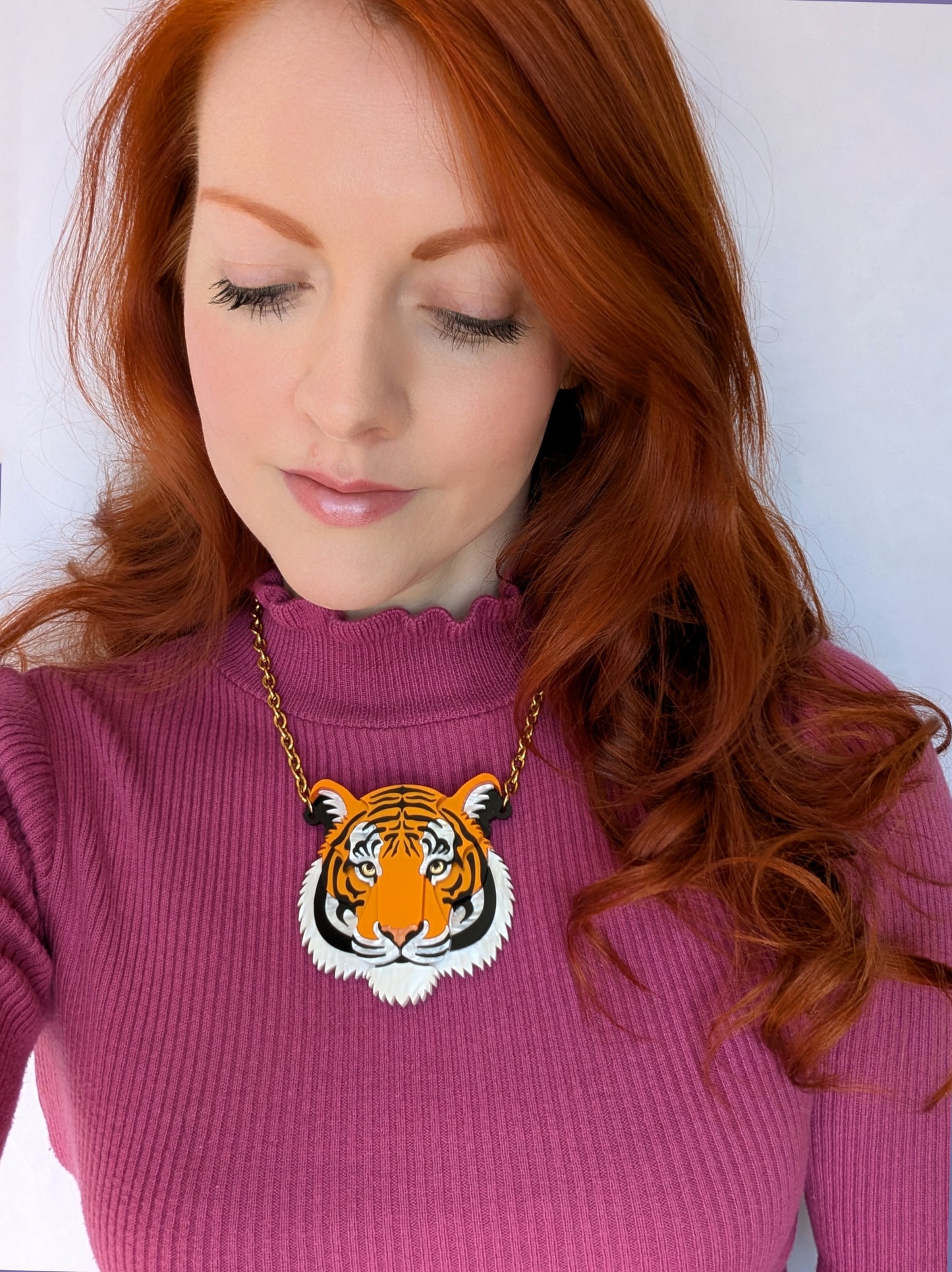 PRE ORDER Statement Tiger Head Necklace 2026 (Metallic Orange)