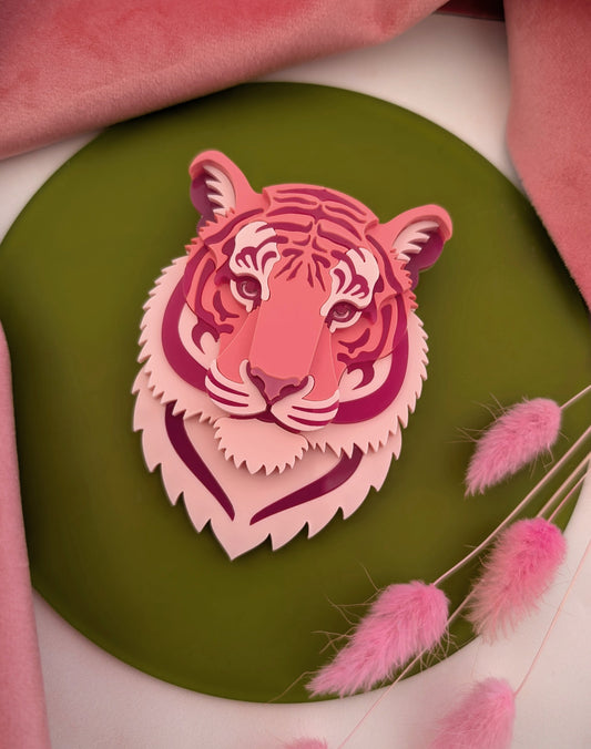 Acrylic pink tiger brooch