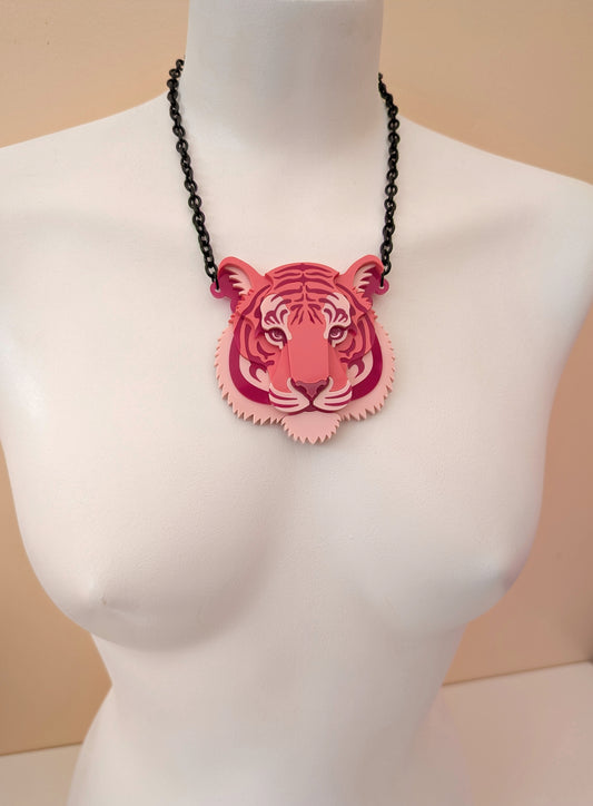 Acrylic pink tiger necklace 