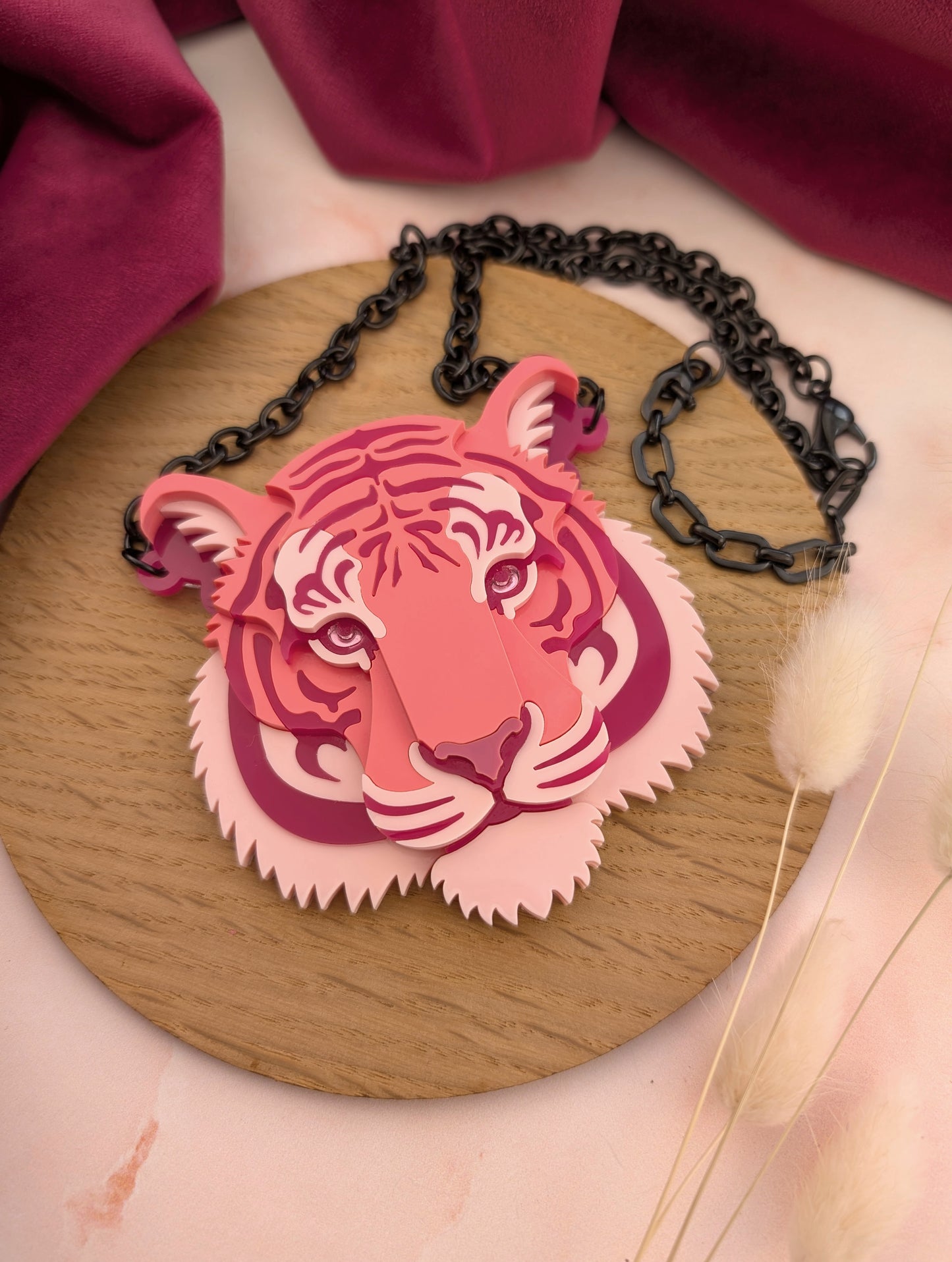 Laser cut handmade acrylic tiger necklace 