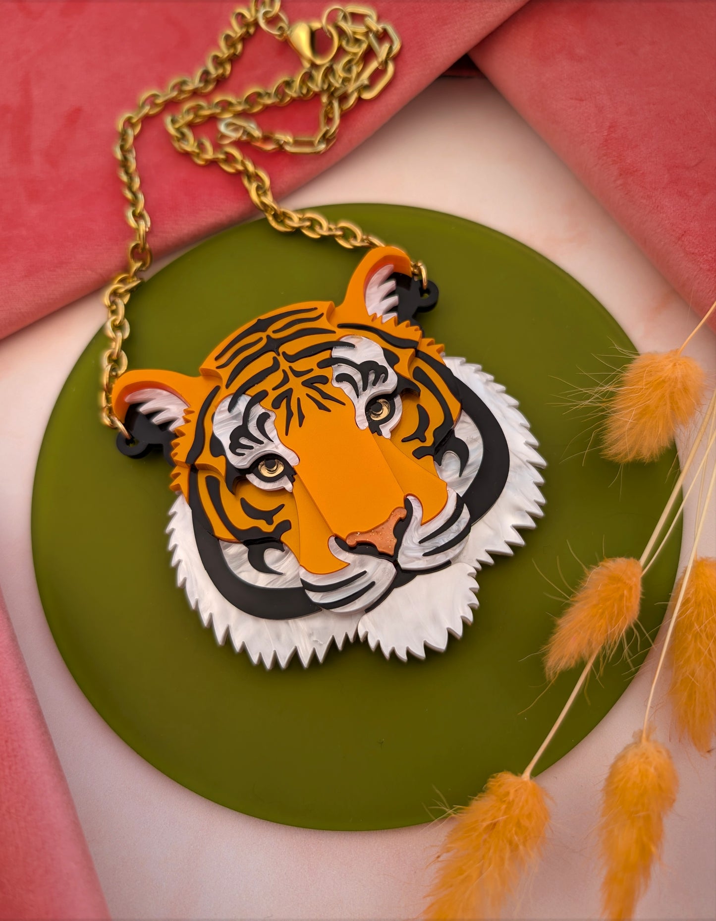 Handmade acrylic tiger necklace statement 