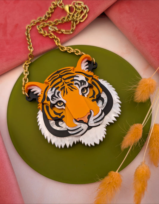 Handmade acrylic tiger necklace statement 