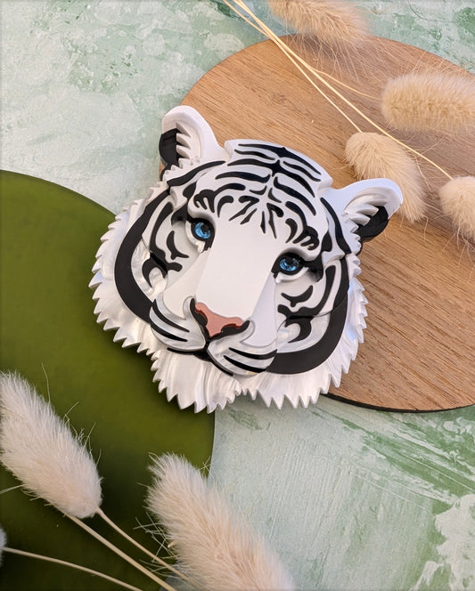 Acrylic white tiger brooch 