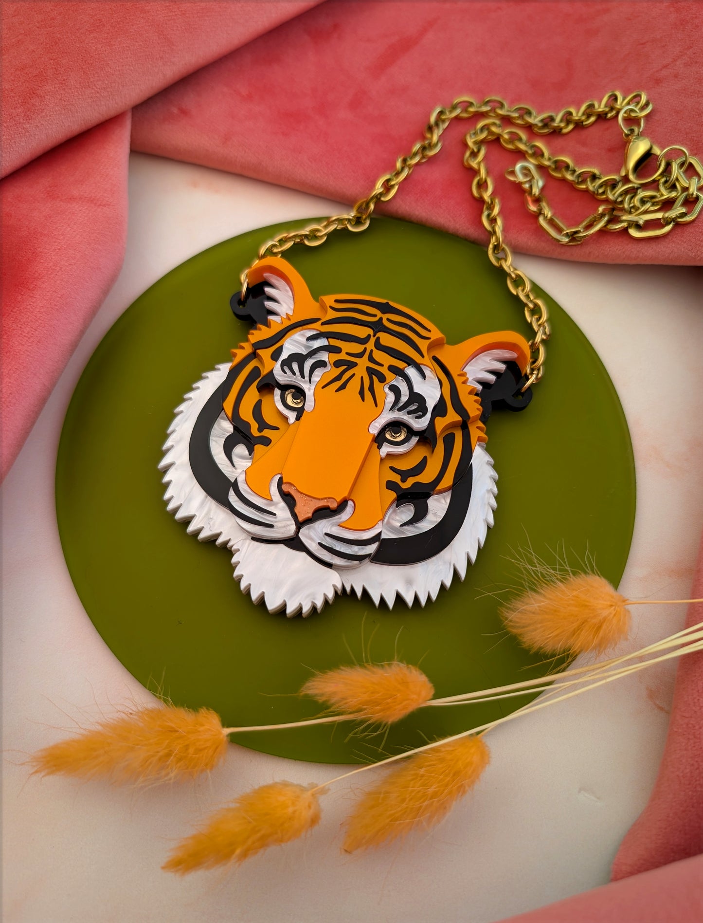 PRE ORDER Statement Tiger Head Necklace 2026 (Metallic Orange)